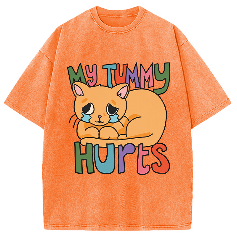 Modecanvas My Tummy Hurts Cat DTG Printing Washed T-Shirt