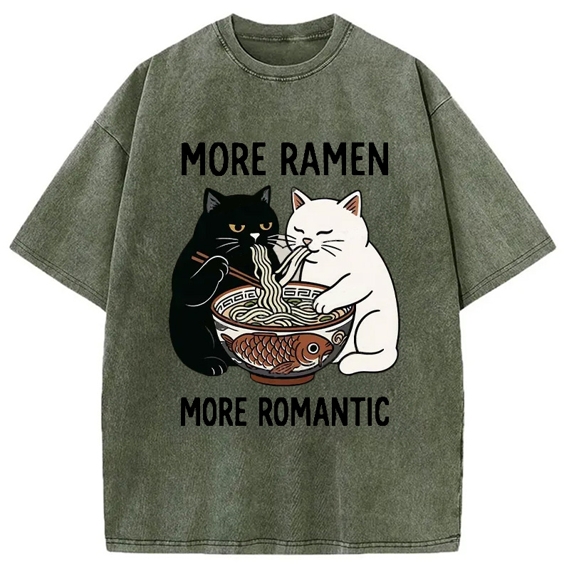 Modecanvas Two Cats Are Eating Ramen Washed T-Shirt