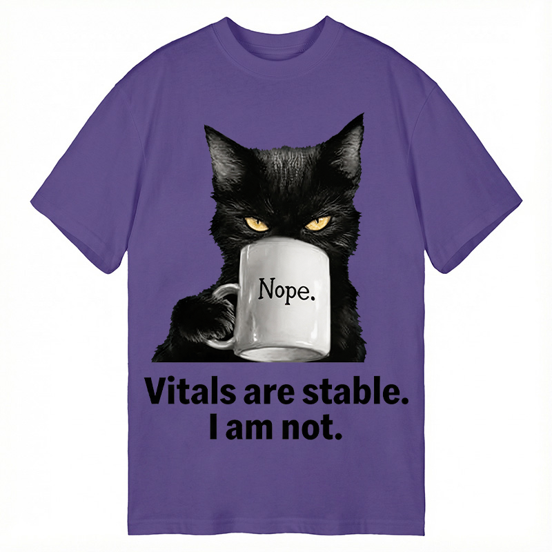 Modecanvas Grumpy Black Cat Coffee Meme DTG Printing Classic T-Shirt-modecanvas
