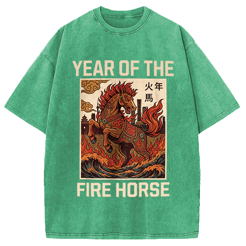 Modecanvas Year Of The Fire Horse DTG Printing Washed T-Shirt