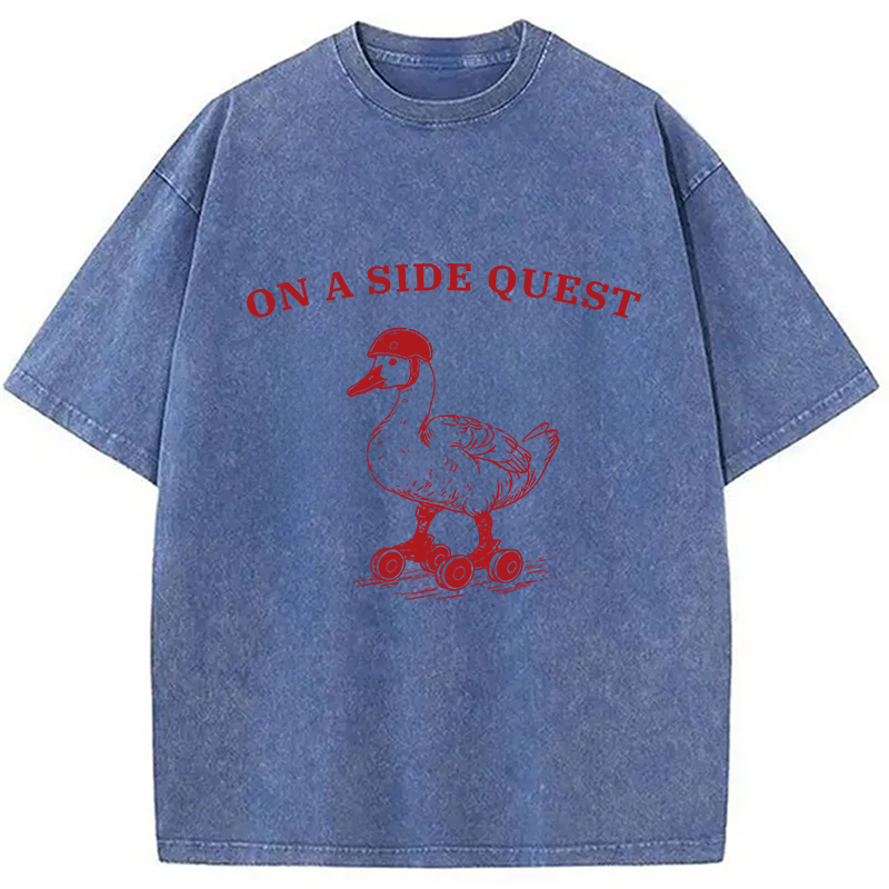 Modecanvas On a Side Quest Funny Duck DTG Printing Washed T-Shirt