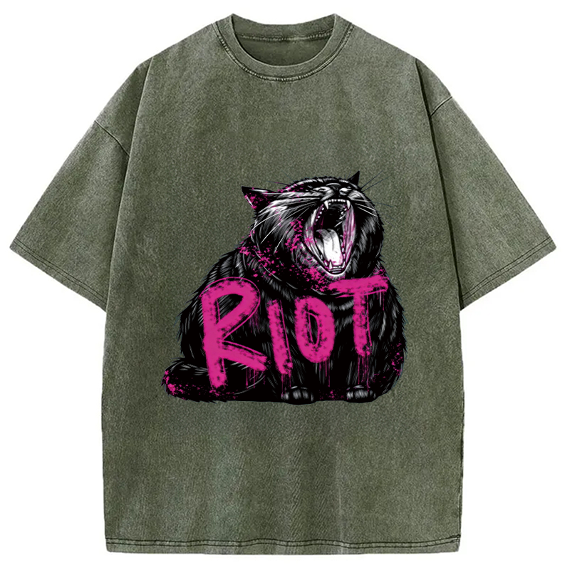 Modecanvas Riot Cat DTG Printing Washed T-Shirt