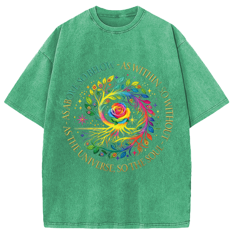Modecanvas Rainbow Tree Cosmic Spiral DTG Printing Washed T-Shirt