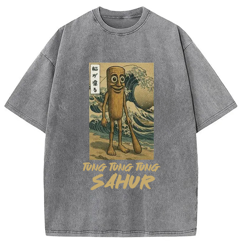 Modecanvas Tung Tung Tung Sahur Brainrot Washed T-Shirt-modecanvas