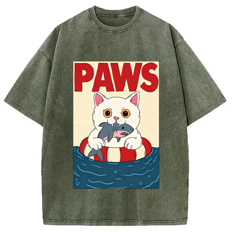 Modecanvas Cat Eats Shark DTG Printing Washed T-Shirt