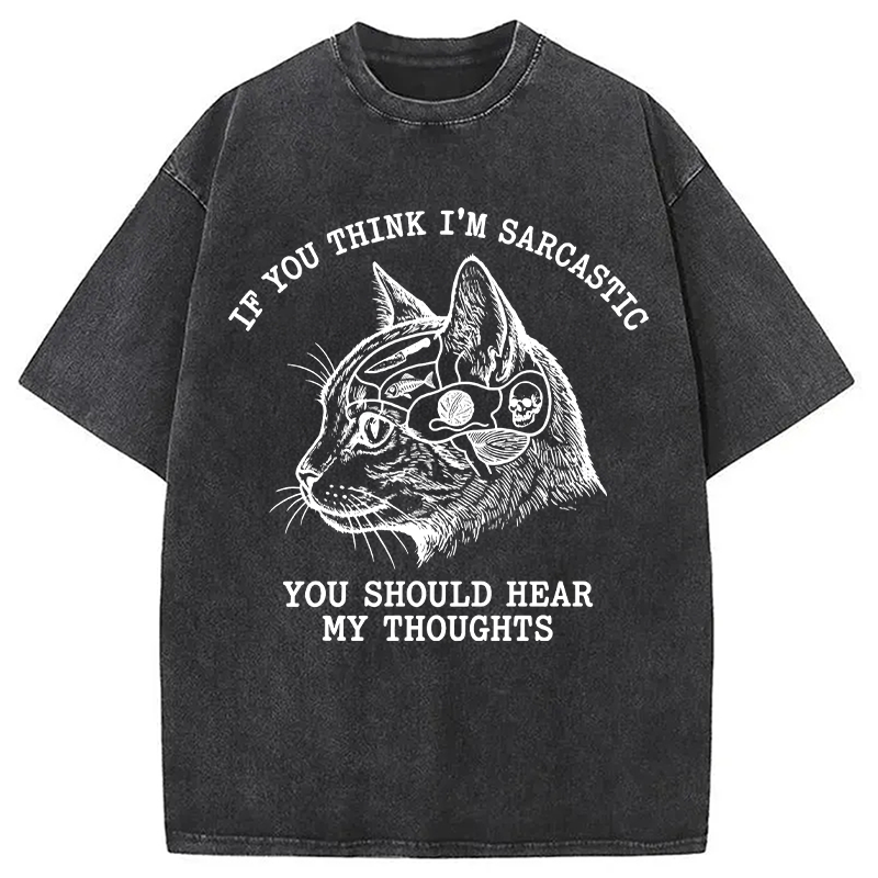 Modecanvas Sarcastic Thoughts Funny Cat DTG Printing Washed T-Shirt