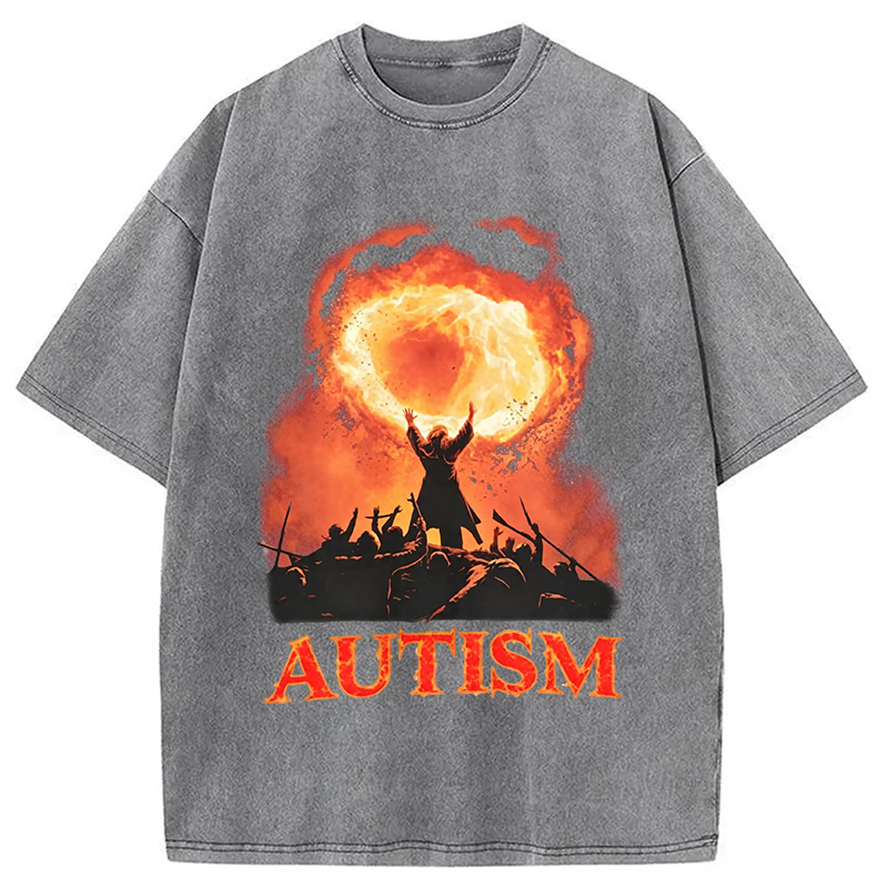 Modecanvas Autism Fire DTG Printing Washed T-Shirt