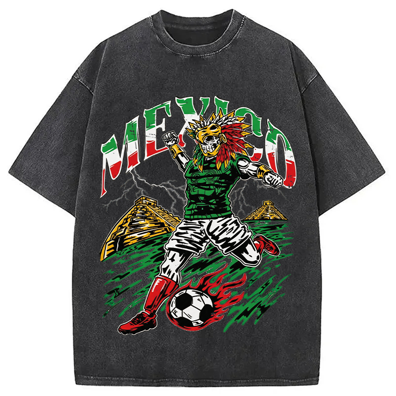 Modecanvas Mexico Soccer Skull DTG Printing Washed T-Shirt