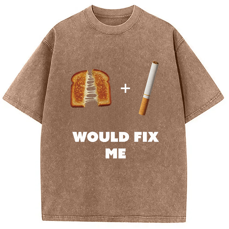 Modecanvas Grilled Cheese And Cigarette Meme DTG Printing Washed T-Shirt