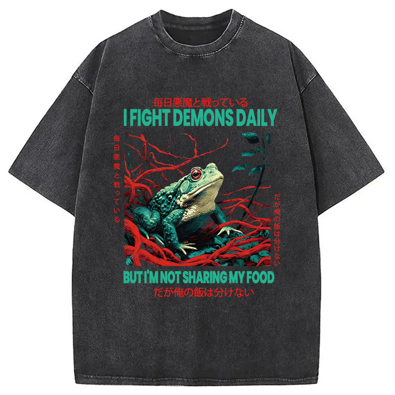 Modecanvas Japanese Frog Horror Art DTG Printing Washed T-Shirt-modecanvas