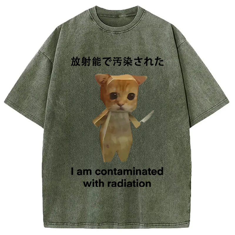 Modecanvas Kitten Contaminated By Radiation Washed T-Shirt-modecanvas