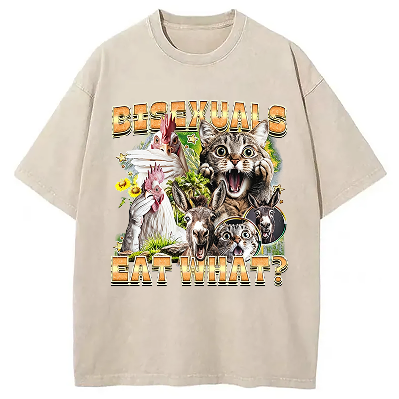 Modecanvas Bisexuals Eat What? DTG Printing Washed T-Shirt