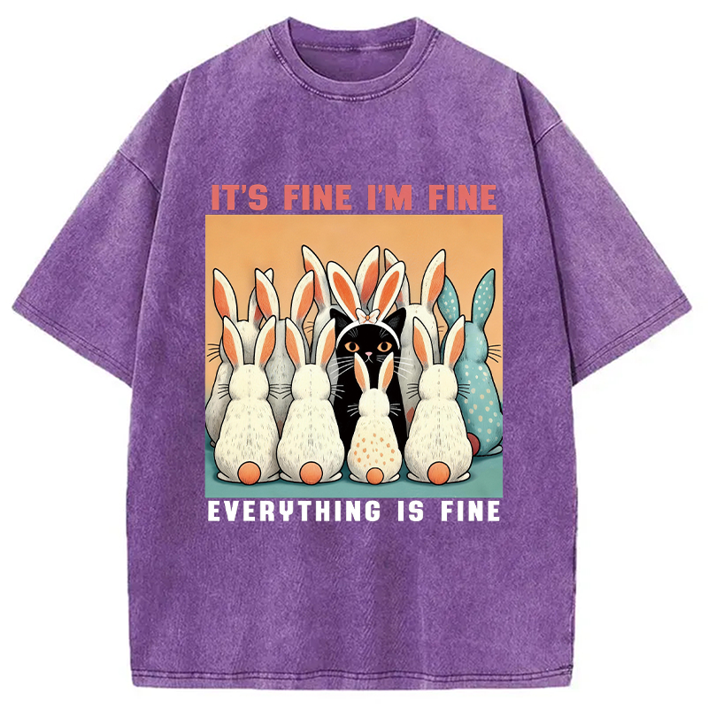 Modecanvas Black Cat Easter DTG Printing Washed T-Shirt