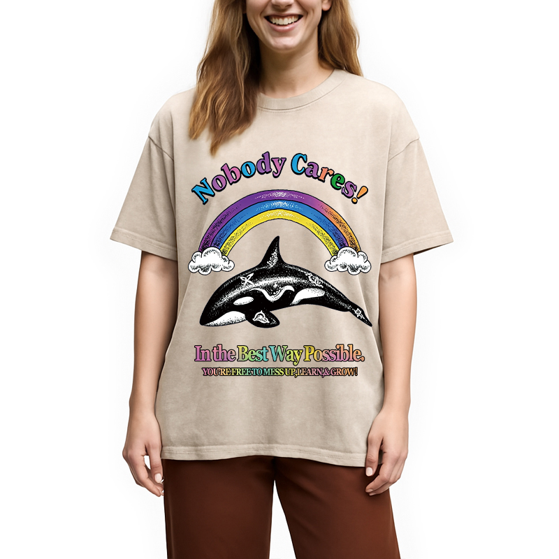 Modecanvas NOBODY CARES DTG Printing Washed T-Shirt