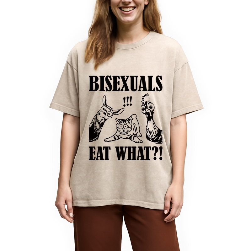 Modecanvas Bisexuals Eat What?! DTG Printing Washed T-Shirt