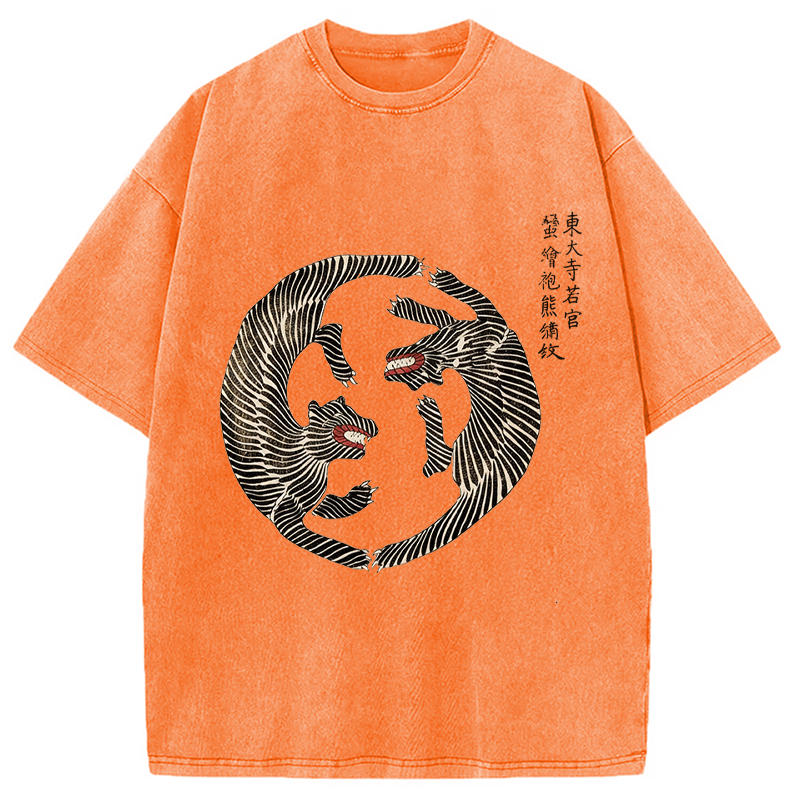 Modecanvas Minimalist Tiger DTG Printing Washed T-Shirt-modecanvas