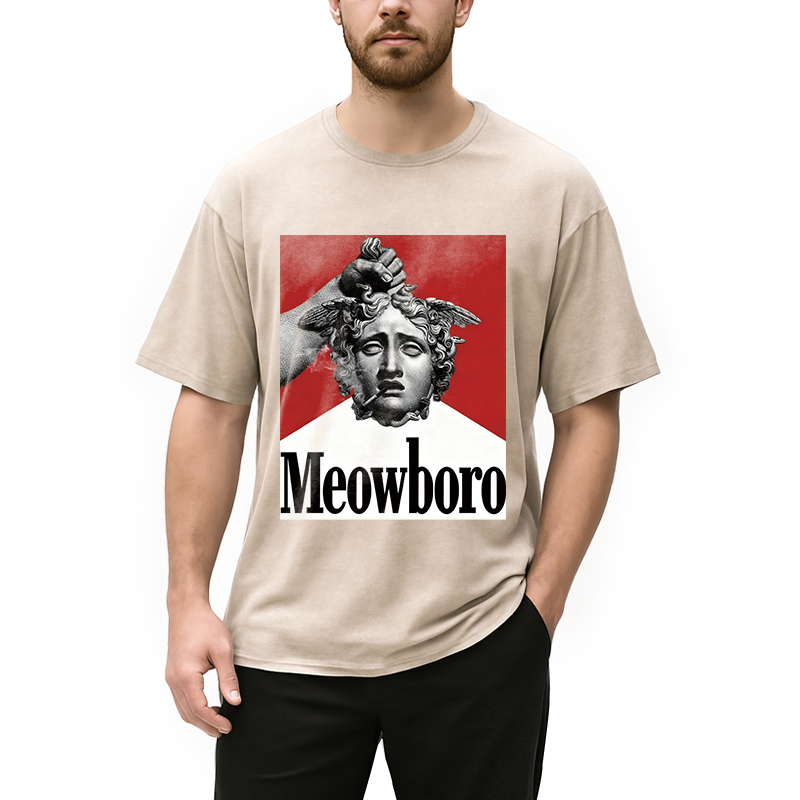Modecanvas Funny Meowboro Cigarettes Meme Vintage Washed T-Shirt