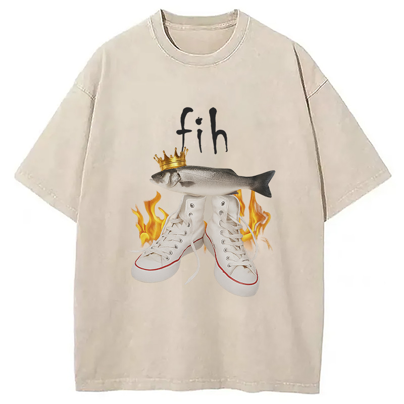 Modecanvas Fih Funny Meme Washed T-Shirt