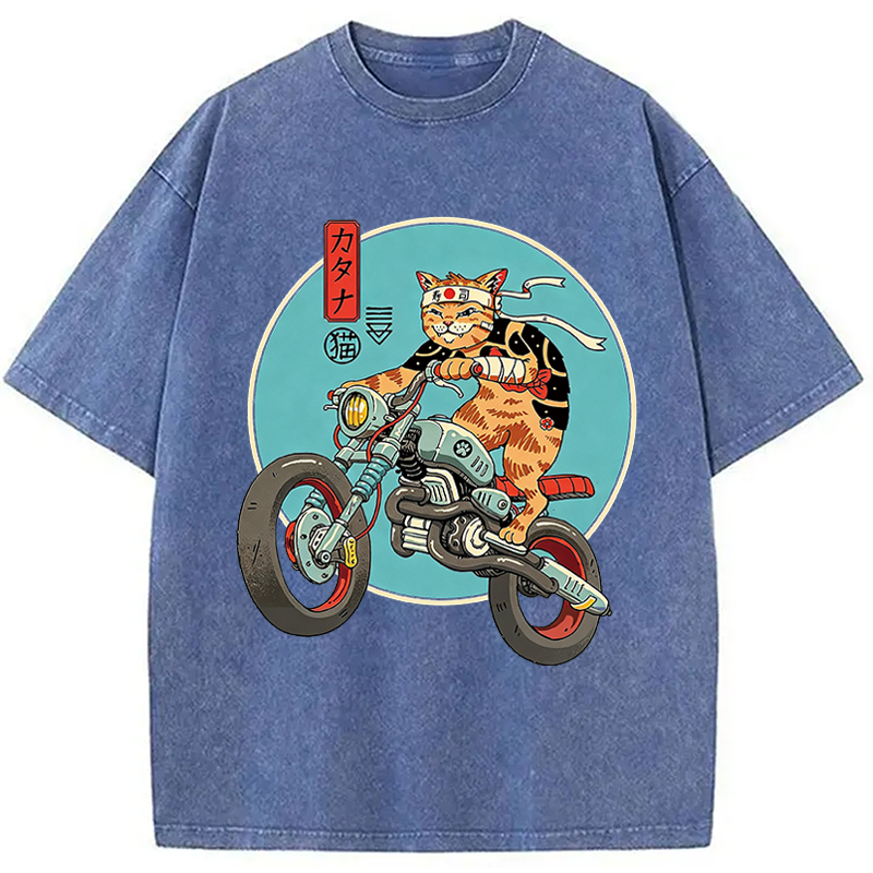 Modecanvas Catana Motorcycle DTG Printing Washed T-Shirt