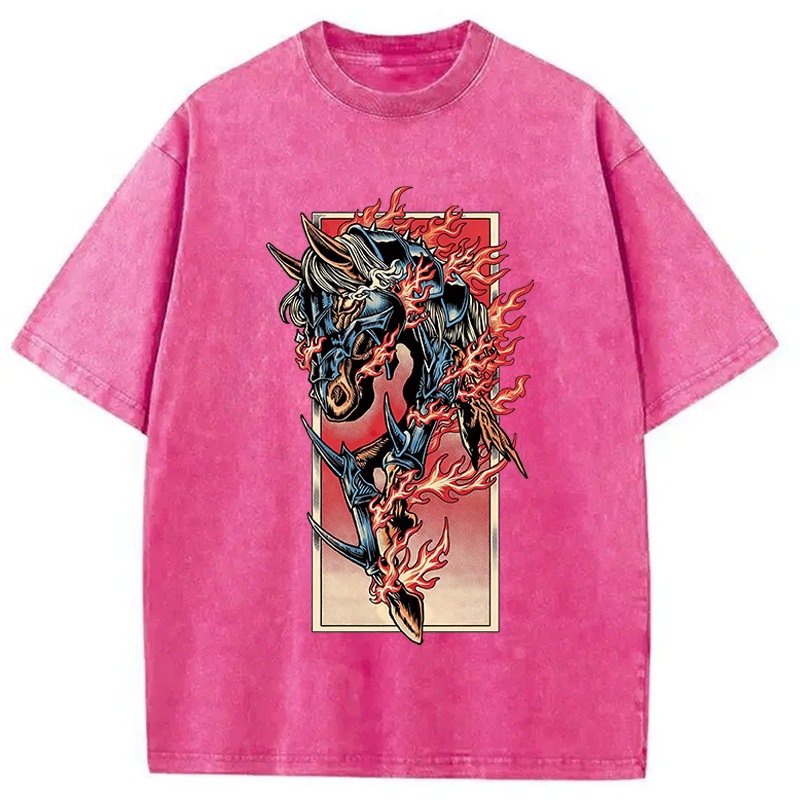 Modecanvas Fire Horse Year DTG Printing Washed T-Shirt