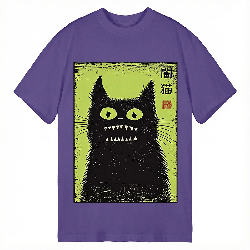 Modecanvas Spooky Black Cat DTG Printing Classic T-Shirt-modecanvas