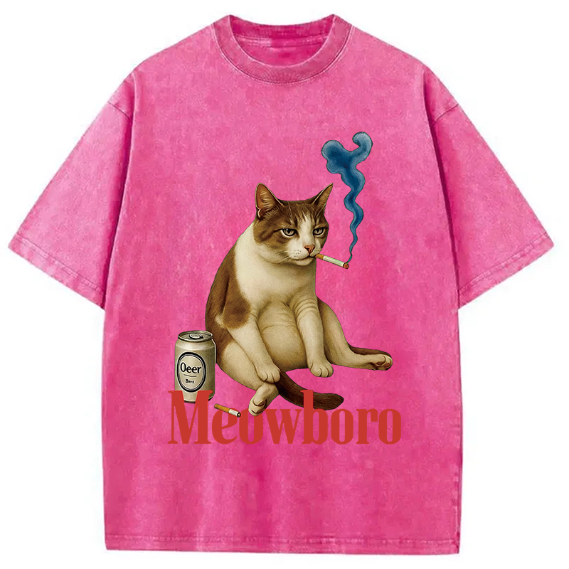 Modecanvas Cigarette Kitten Smoking Cat Meme Washed T-Shirt