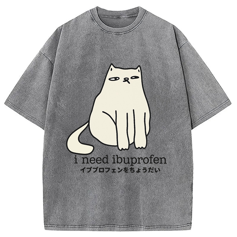 Modecanvas Funny Sad Cat Washed T-Shirt