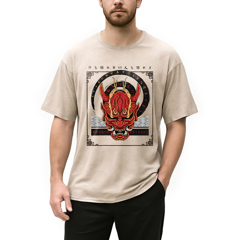 Modecanvas Oni Mask Japanese DTG Printing Washed T-Shirt