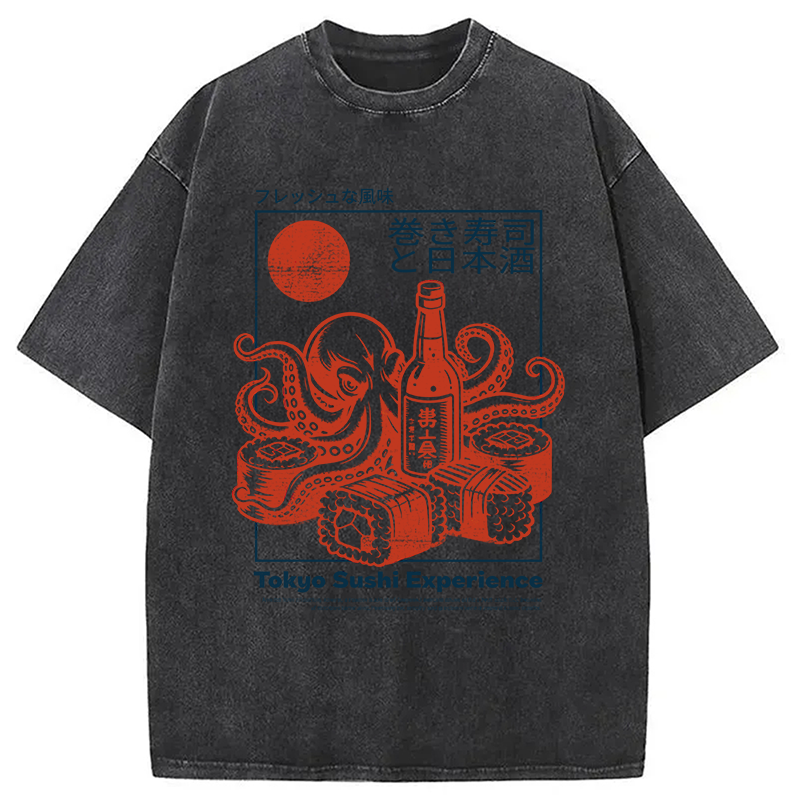 Modecanvas Tokyo Sushi Beer DTG Printing Washed T-Shirt