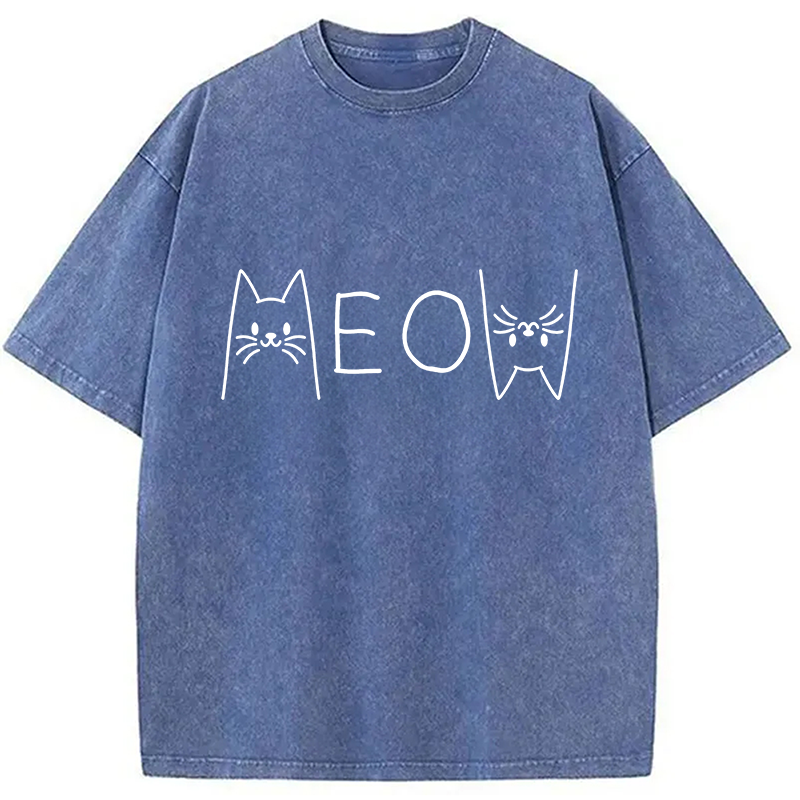 Modecanvas Meow Cat Meme DTG Printing Washed T-Shirt