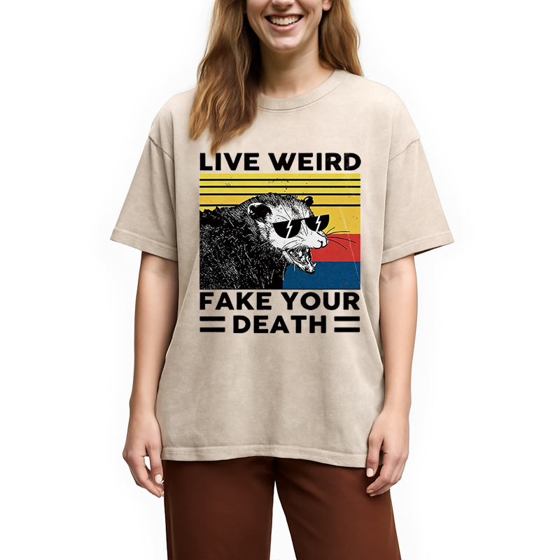 Modecanvas Live Weird Fake Your Death Possum DTG Printing Washed T-Shirt-modecanvas