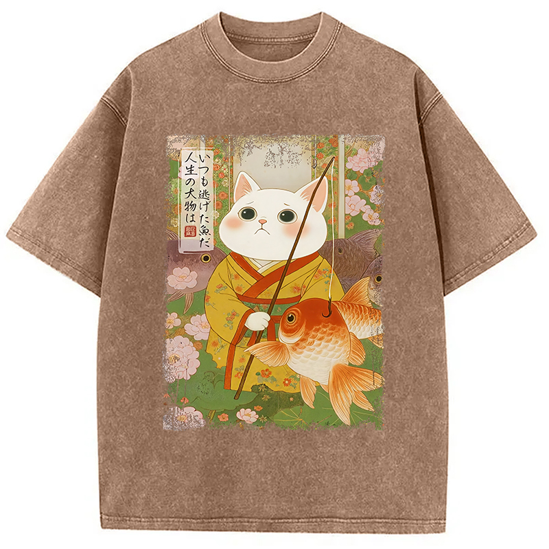 Modecanvas The Tale of Cat and Fish Washed T-Shirt