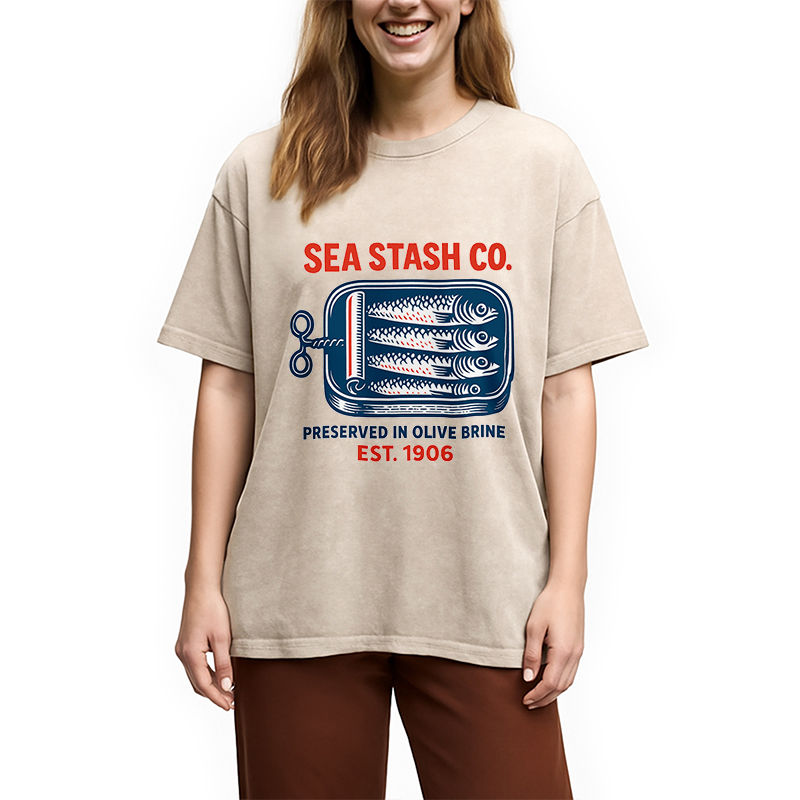 Modecanvas Funny Vintage Sardine Can Washed T-Shirt