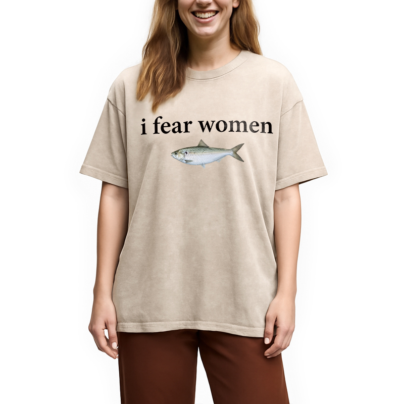 Modecanvas Fish Fear Women DTG Printing Washed T-Shirt