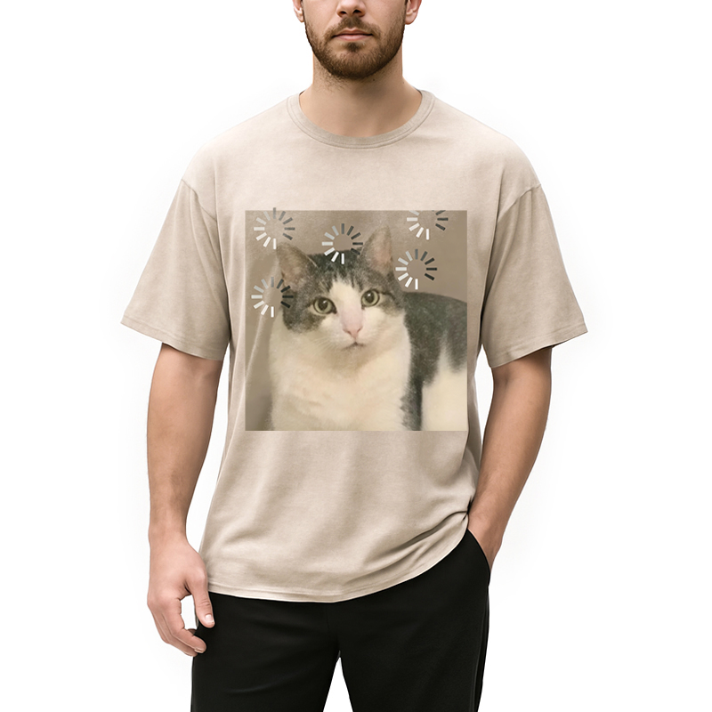 Modecanvas Cat Reload The Brain DTG Printing Washed T-Shirt