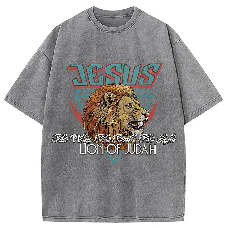 Modecanvas Jesus Lion Of Juda DTG Printing Washed T-Shirt
