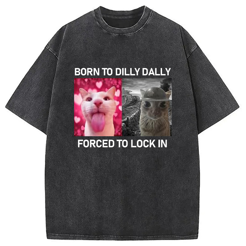 Modecanvas Born To Dilly Dally Washed T-Shirt-modecanvas