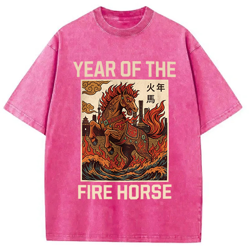 Modecanvas Year Of The Fire Horse DTG Printing Washed T-Shirt