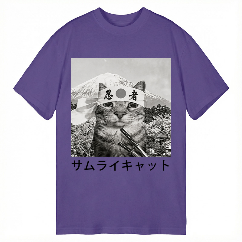 Modecanvas Samurai Cat DTG Printing Classic T-Shirt-modecanvas