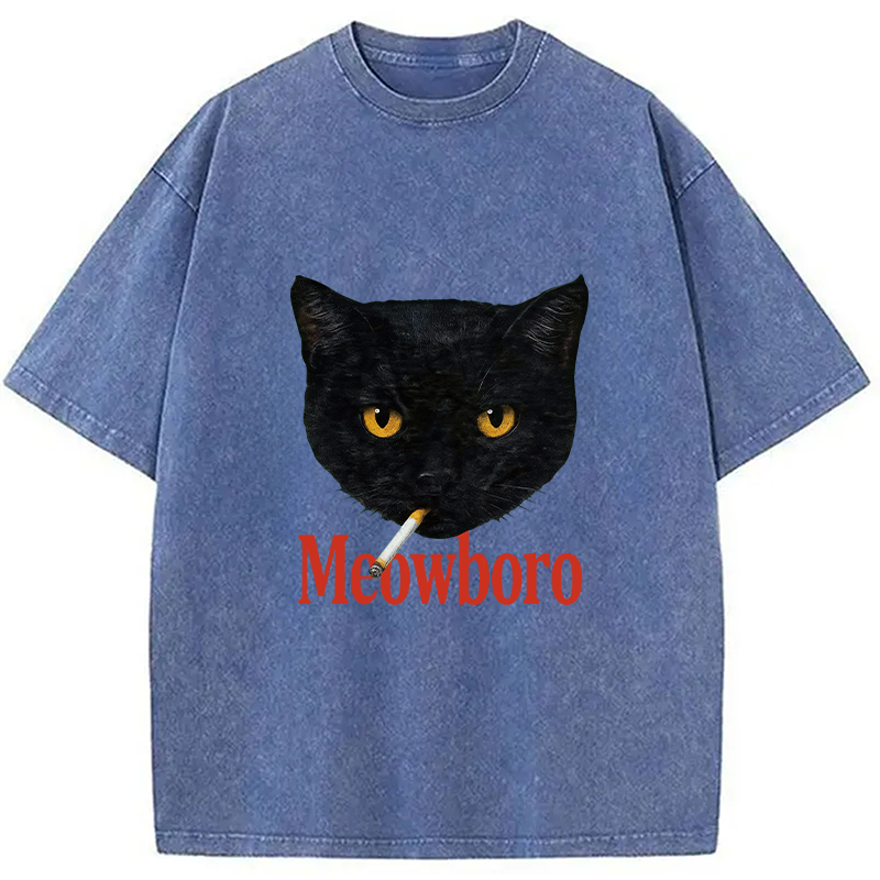 Modecanvas Smoking Black Cat Vintage Washed T-Shirt-modecanvas