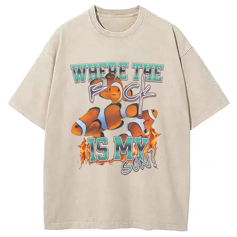 Modecanvas Where The F*ck Is My Son Washed T-Shirt