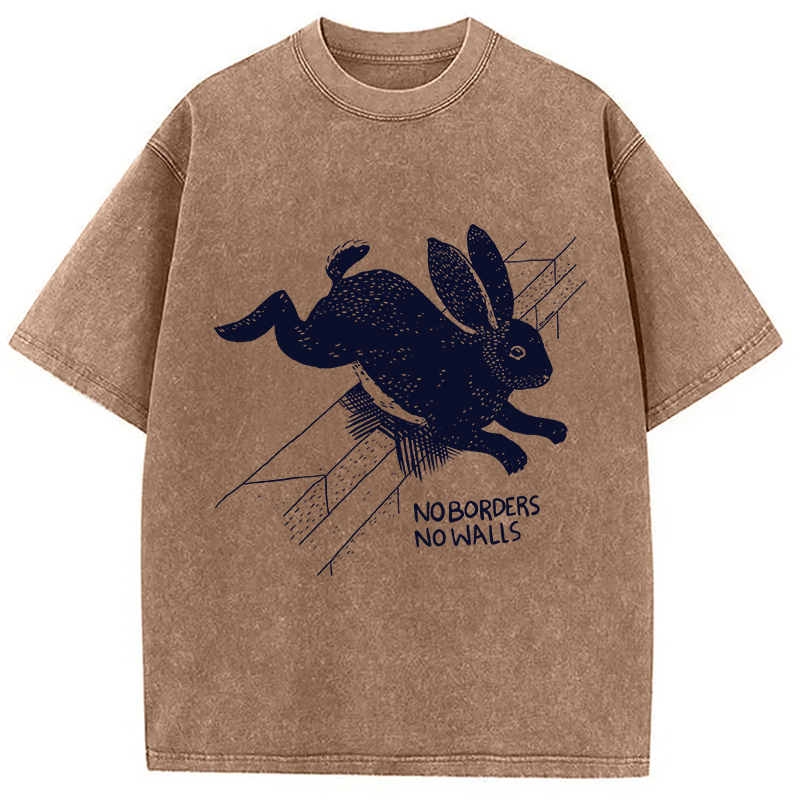 Modecanvas No Borders No Walls Bunny DTG Printing Washed T-Shirt