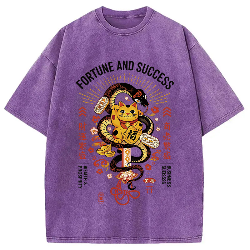 Modecanvas Fortune And Success Maneki Neko DTG Printing Washed T-Shirt
