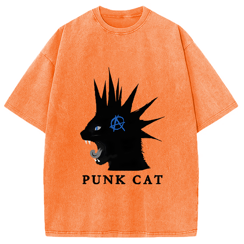Modecanvas Punk Cat Funny Washed T-Shirt
