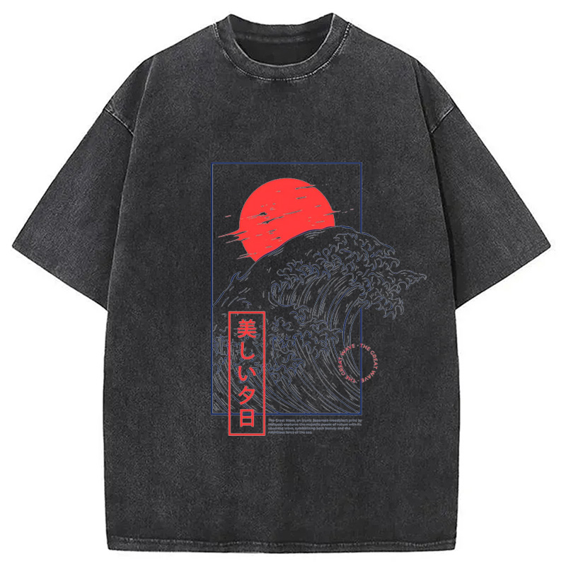 Modecanvas The Great Wave Vintage Washed T-Shirt
