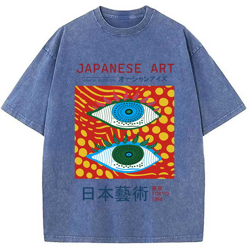 Modecanvas Japanese Art Ocean Eyes Washed T-Shirt