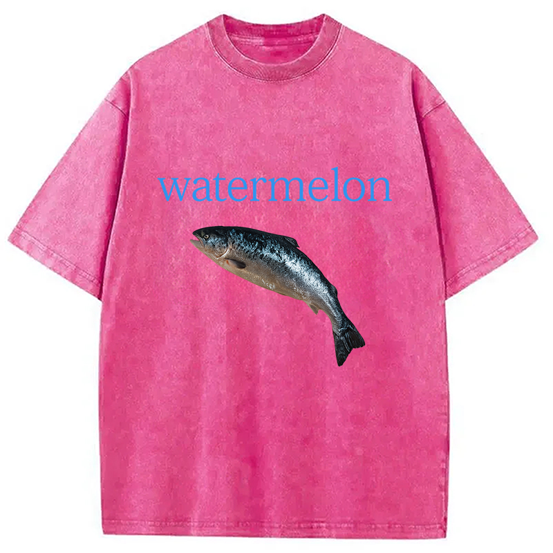 Modecanvas Watermelon Fish Washed T-Shirt-modecanvas