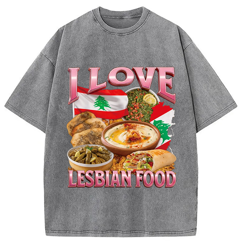 Modecanvas I Love Lesbian Food Funny Meme Washed T-Shirt