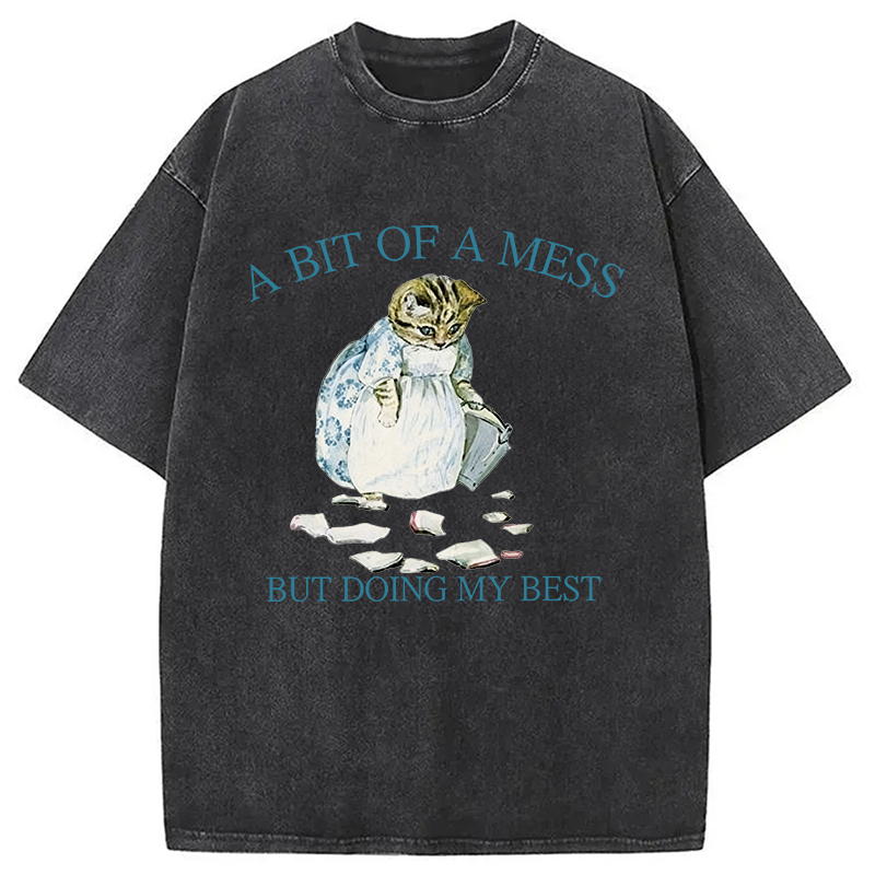 Modecanvas A Bit Of Mess But Doing My Best Cat DTG Printing Washed T-Shirt
