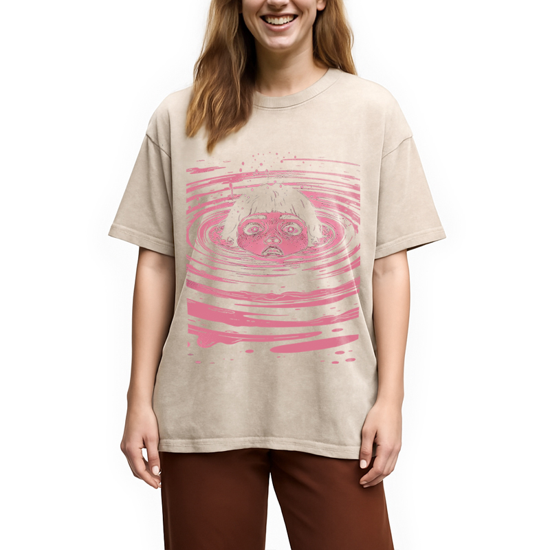 Modecanvas Drowning Girl Spiral DTG Printing Washed T-Shirt